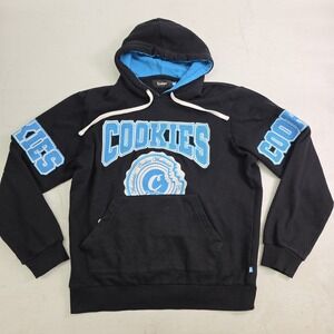 Cookies Double Up Black Blue Fleece Hoodie‎ Mens Sz M Sweatshirt Stitched Logo
